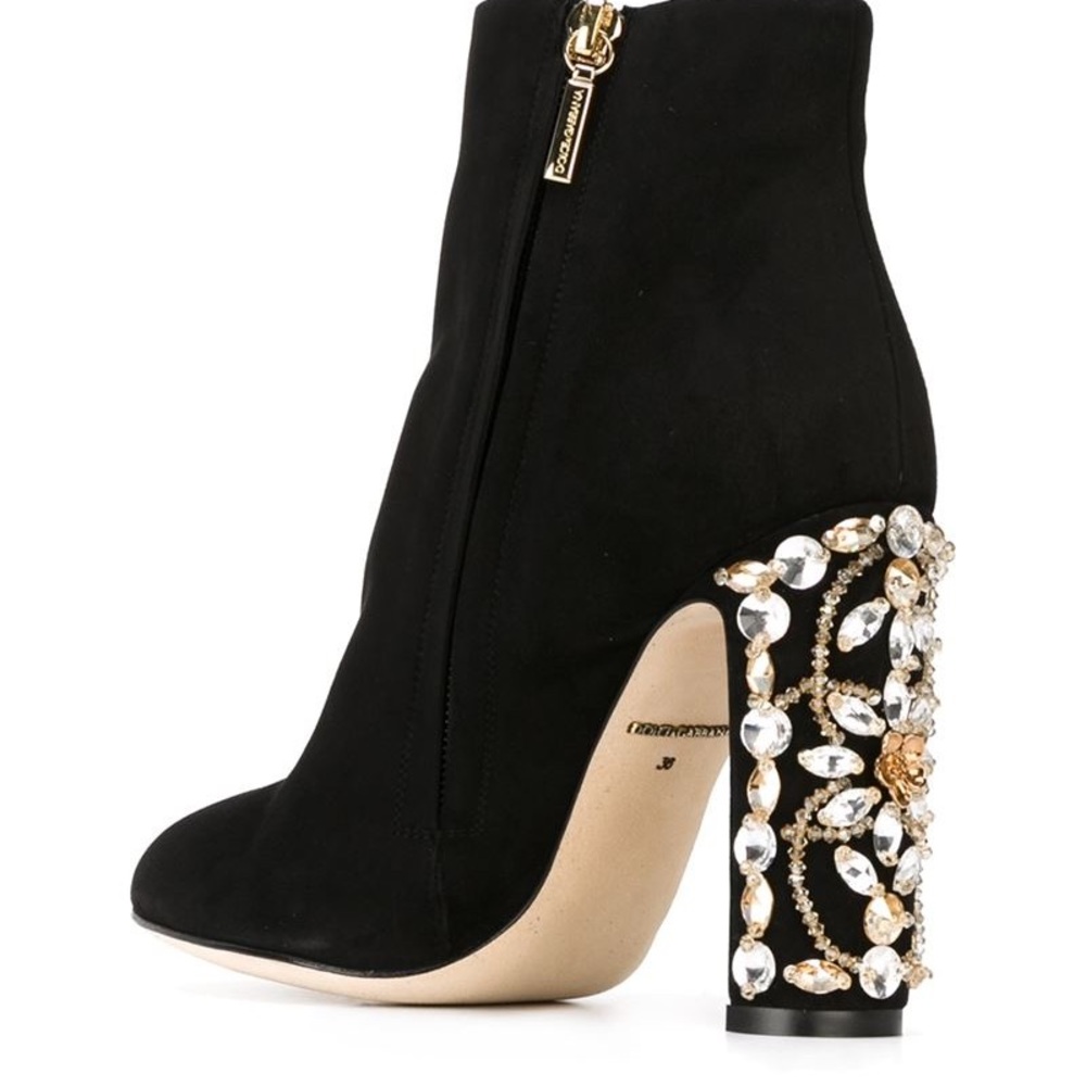 Dolce&Gabbana Black Embellished Velvet Booties